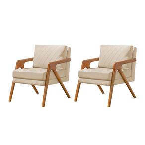 Kit 2 Poltronas Decorativas Mona Onix Madeira Maciça Linho Bege Web Holz