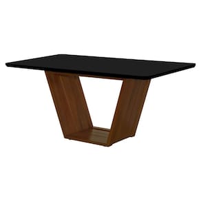 Mesa de Jantar Luxo Retangular 160x90 Mdf/vidro para 6 Lugares Pés Madeira Maciça Safira - Imbuia/pr