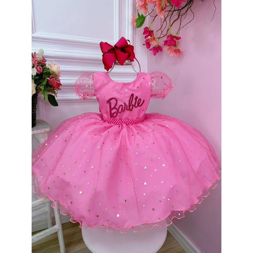 Vestido Infantil Barbie Filme Xadrez Rosa Brilho