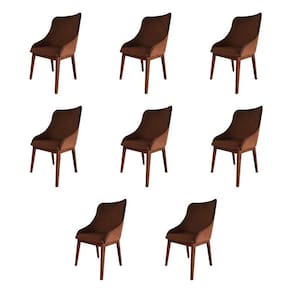 Kit 8 Cadeiras de Jantar Luxo Estofada Elisa Anatômica Couro Pu Caramelo Base Madeira Maciça Imbuia
