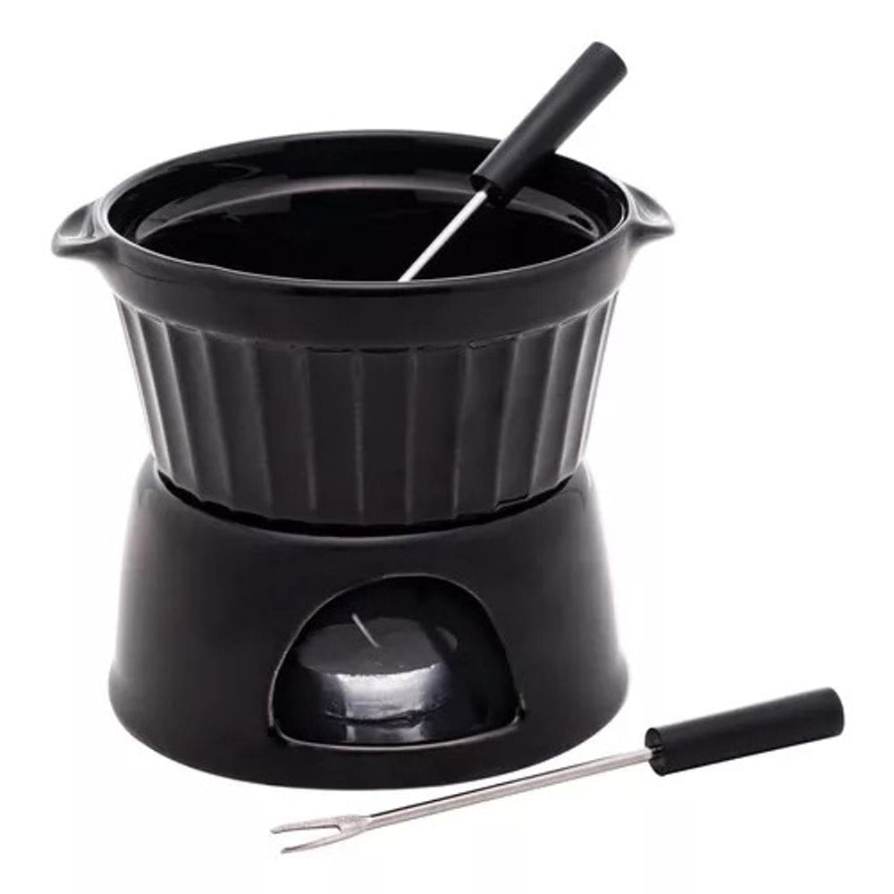 Fondue Porcelana 04 Pçs Alpes Preto 400 Ml