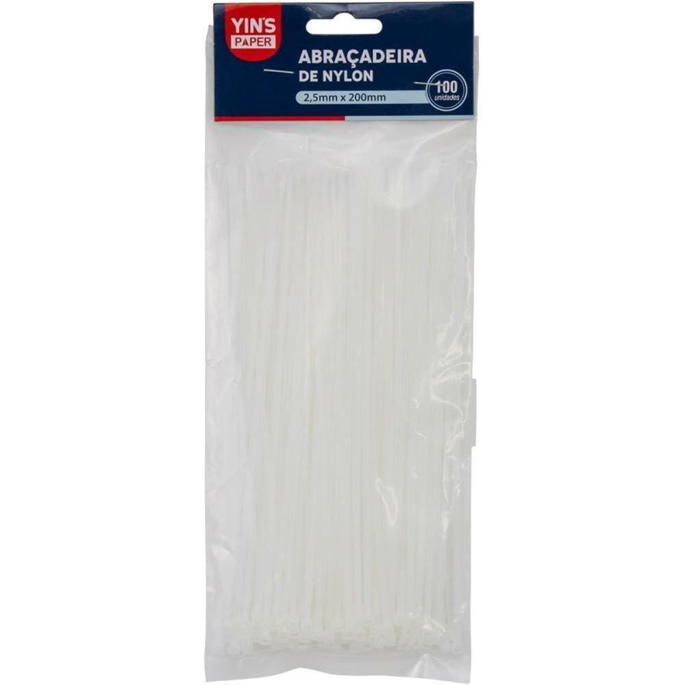 Abraçadeira Nylon 2,5X200Mm Branca 100 Unid - Yins