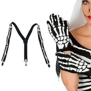 Suspensório Halloween Modelo Caveira + Par de Luvas