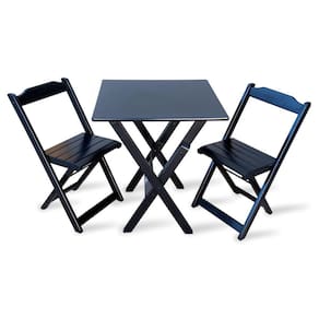 Jogo de Mesa 2 Cadeiras 70x70 Dobravel para Area Gourmet - Preto