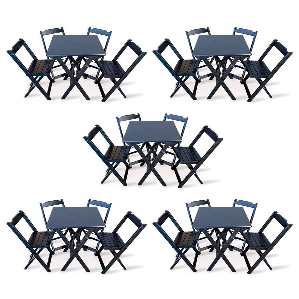 Kit de 5 Conjuntos de Mesa Dobrável 60x60 com 4 Cadeiras Preto - Tarimatã