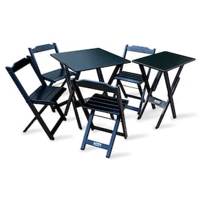 Conjunto De Mesa Dobrável 70x70 Com 4 Cadeiras Mais Mesa Aparador Tarimatã Para Area Gourmet - Preto