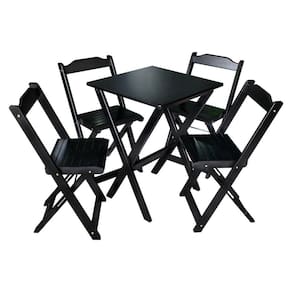 Conjunto De Mesa Dobrável 60x60 Com 4 Cadeiras Decor Tarimatã - Preto