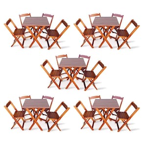Kit de 5 Conjuntos de Mesa Dobrável 70x70 com 4 Cadeiras Imbuia - Tarimatã
