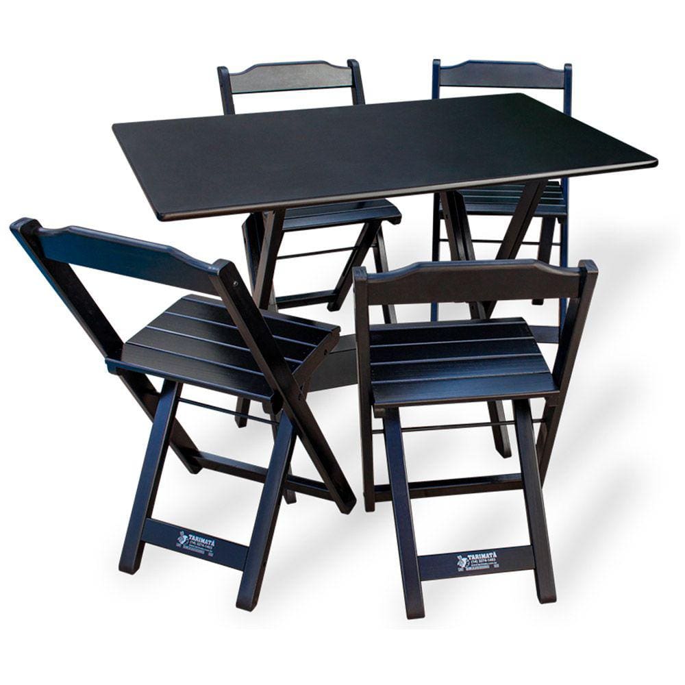 Conjunto de Mesa Dobrável 70x110 com 4 Cadeiras Preto - Tarimatã