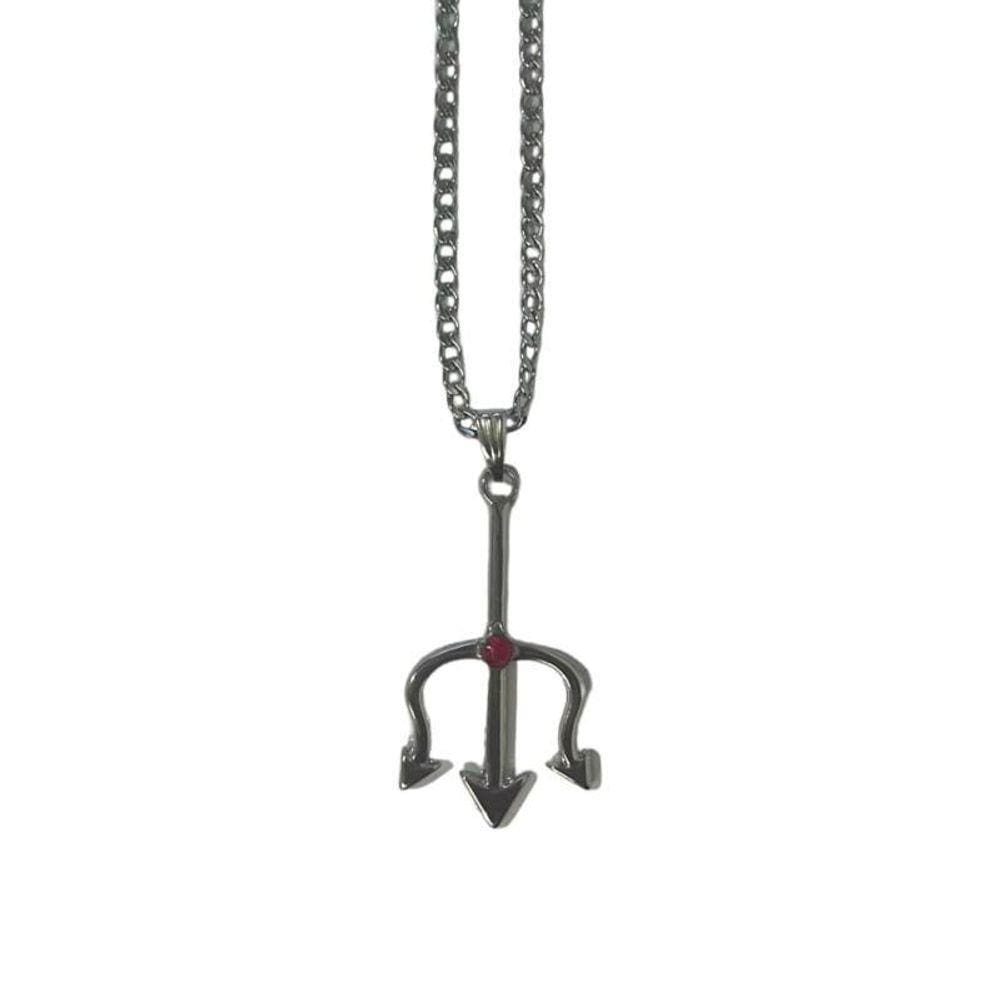 Colar Corrente Pingente Pomba Gira Tridente 4,1 Cm Níquel