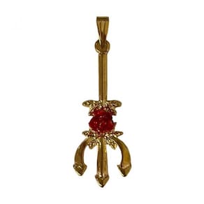 Pingente Tridente Maria Mulambo Rosa Roxa 4,1 Cm Dourado