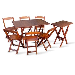 Jogo de Mesa 1,10x70 com 6 Cadeiras e Mesa Aparador Tarimatã para Area Gourmet - Imbuia
