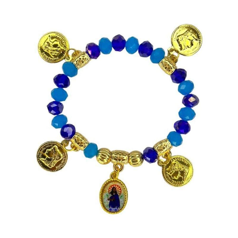 Pulseira Santa Sara Medalha Foto E Moedas Cristal E Silicone