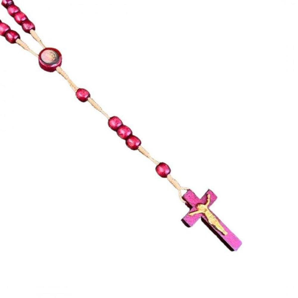 Terço De Madeira Crucifixo São Bento Conta 8 Mm Marrom