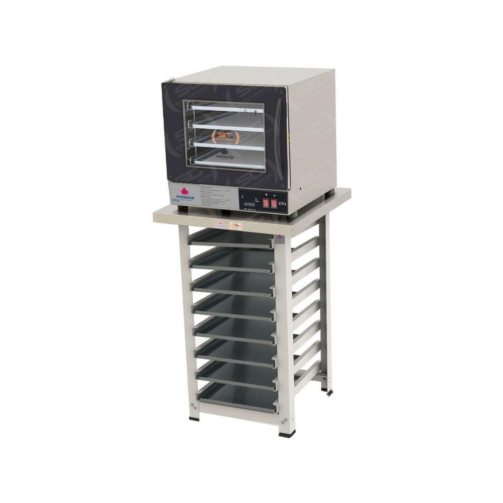 Kit - Forno Turbo Prp-004 Plus Digital 127v Preto + Bancada Mes-004 + 8 Assadeiras - Progás 127v
