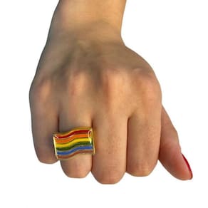 Anel Ajustável Orgulho Lgbt Arco Iris 2,70 Cm Metal