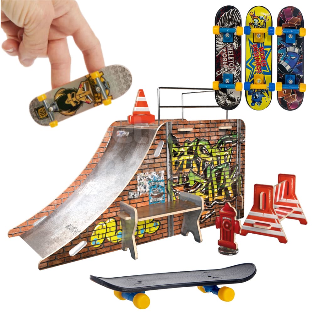 Pista Skate De Dedo Ramp Stair Iron Wood Com 3 Skates