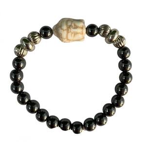 Pulseira Hematita 8Mm Buda E Silicone