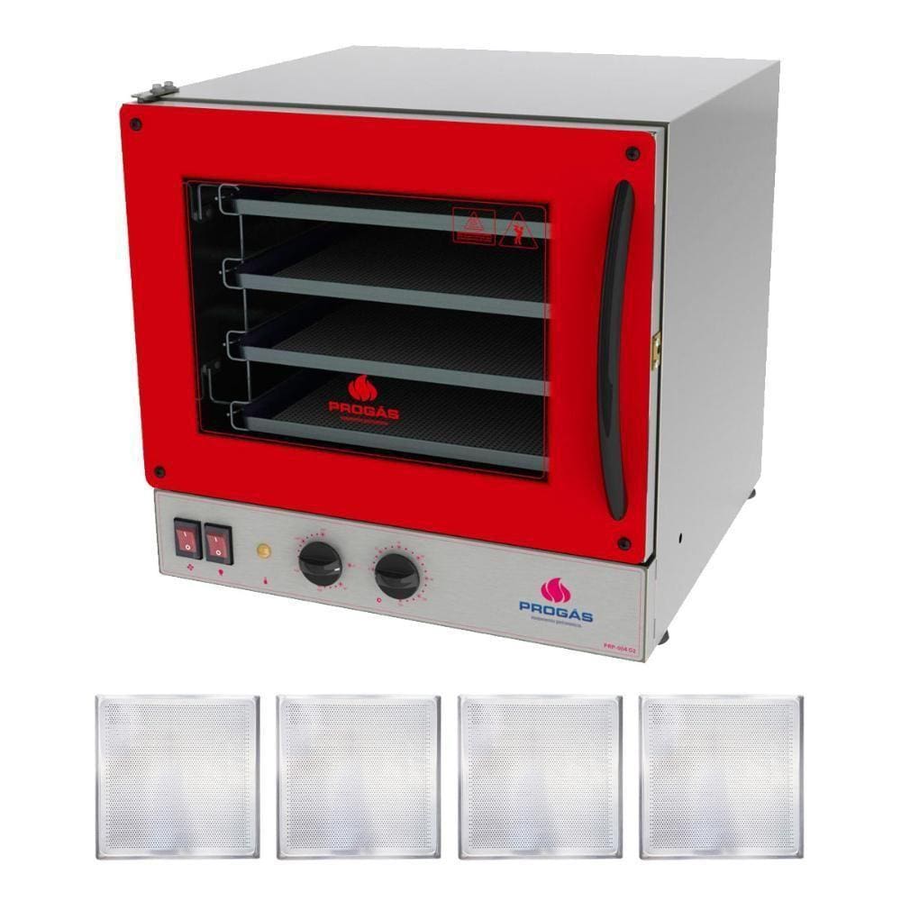 Kit - Forno Turbo Elétrico Fast Oven Prp-004 220v Vermelho + 4 Assadeiras - Progás 220v