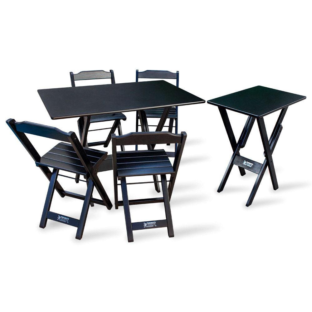 Jogo De Mesa 1,10x70 Com 4 Cadeiras E Mesa Aparador Tarimatã - Preto