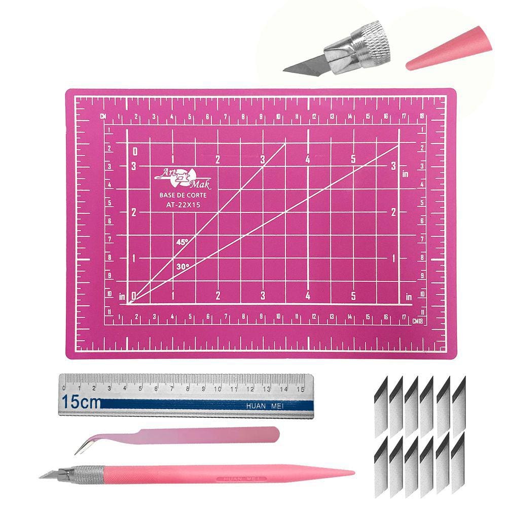 Kit Base de Corte Pequena A-5 Régua 15cm Estilete de Precisão com Refil Pinça Para Patchwork Artesanato Scrapbook