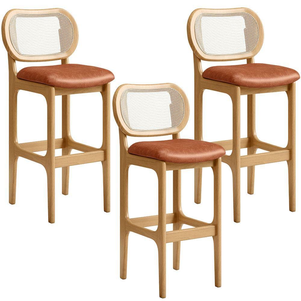 Kit 03 Banquetas Altas Para Cozinha Bancada Sala Tela Betta Fixa L02 Couríssimo Camel - Lyam