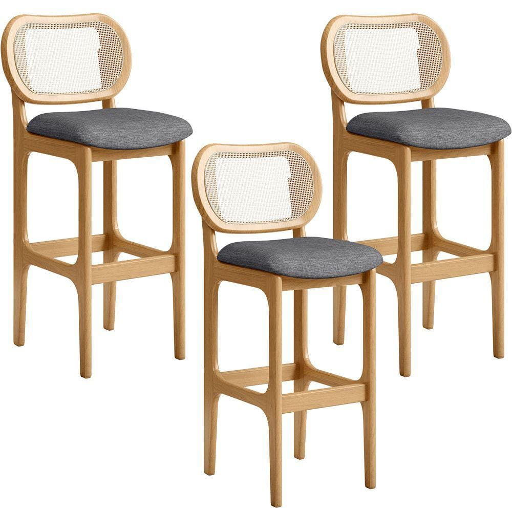 Kit 03 Banquetas Altas Para Cozinha Bancada Sala Tela Betta Fixa L02 Linho Cinza Escuro - Lyam