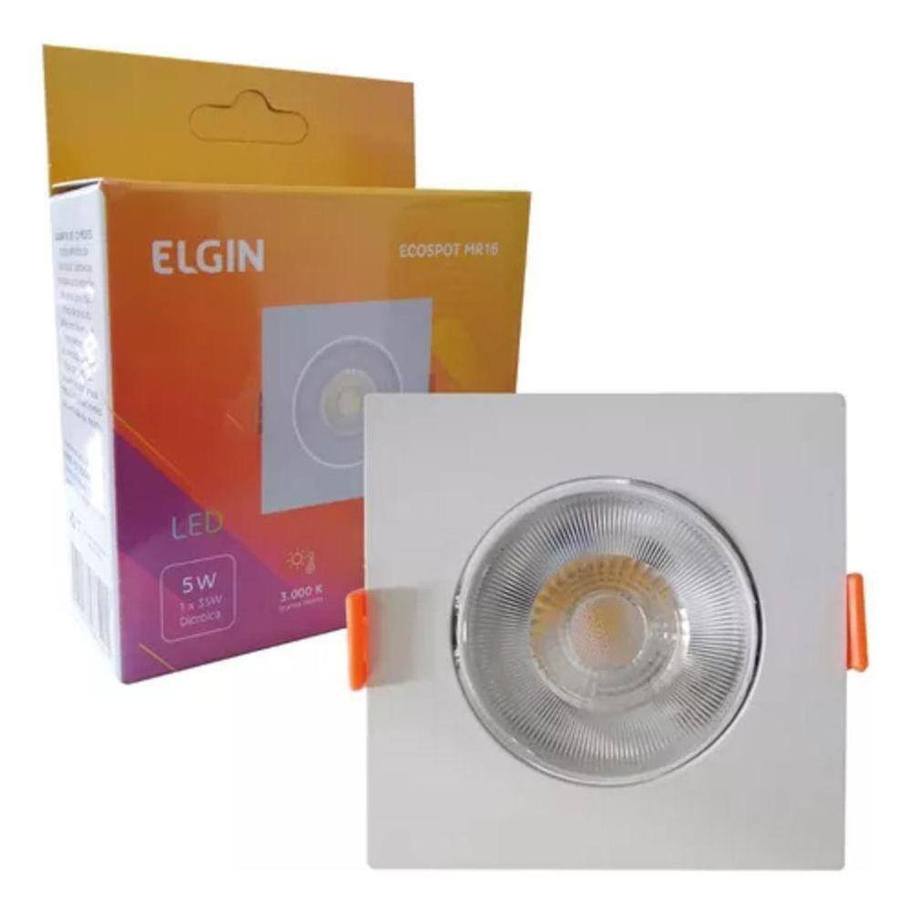 Kit 5 Spot Led Teto Embutir Quadrado 5W Direcionável 3000K