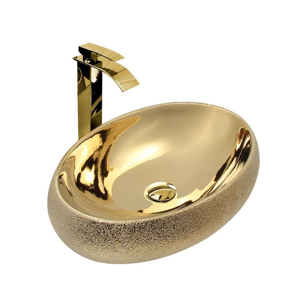 Kit Cuba Pia Louça Cerâmica Banheiro C/Torn e Vál Dourada 85