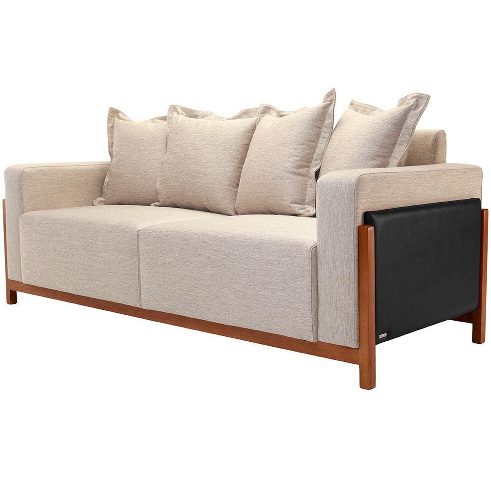 Sofá 04 Lugares Para Sala De Estar 238 cm Khali B04 Linho Bege Couríssimo Preto - Lyam