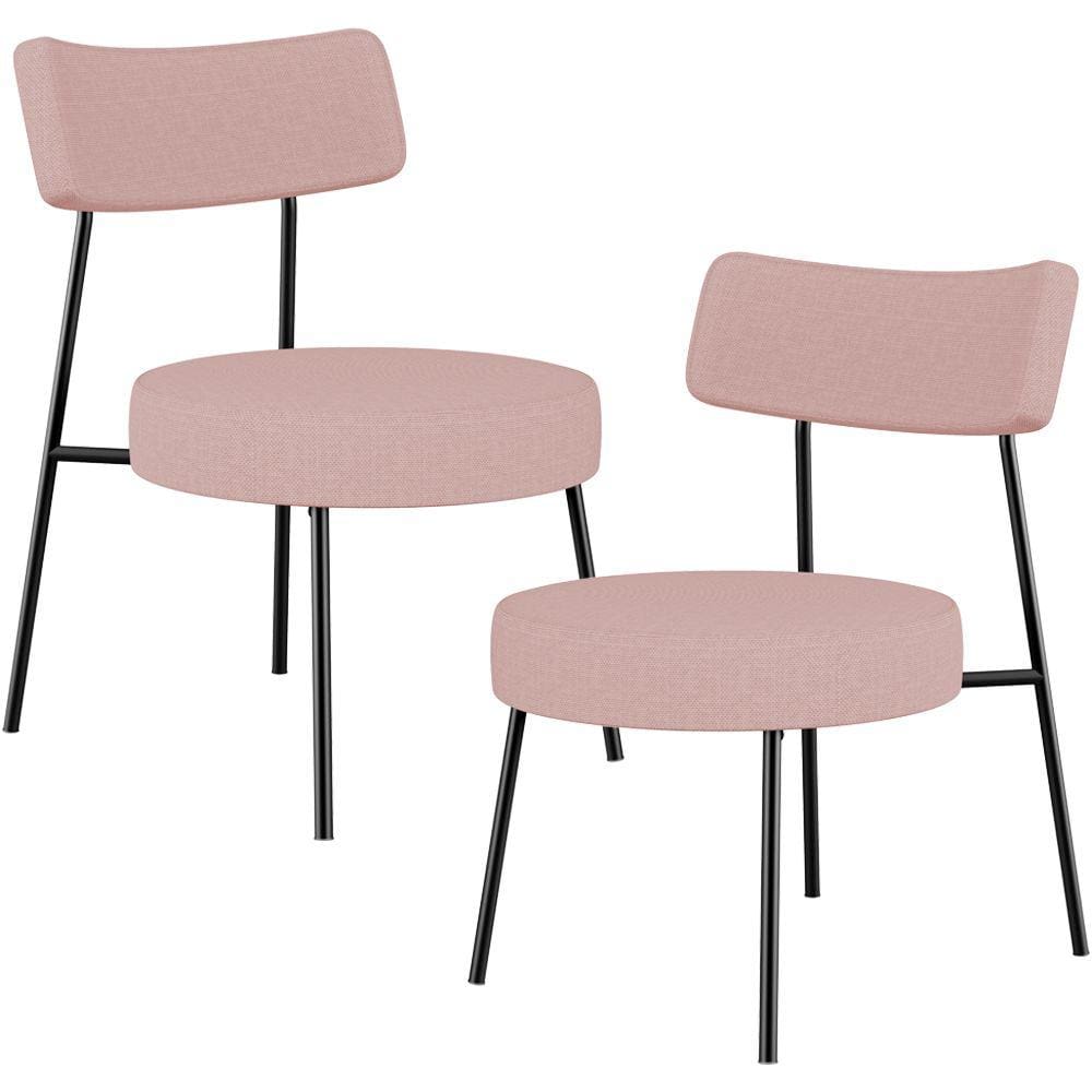 Kit 02 Poltronas Decorativas Para Sala De Estar Base Fixa Londres L02 Linho Rosê - Lyam