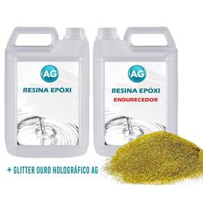 Resina Epóxi 1Kg + Glitter Ouro Holográfico Ag Alta Espessur
