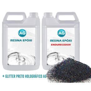 Resina Epóxi 1Kg + Glitter Preto Holográfico Ag Media Espess