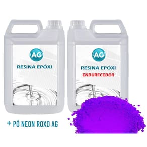 Resina Epóxi 1Kg + Pó Neon Roxo Ag Alta Espessura 3Cm A 10Cm
