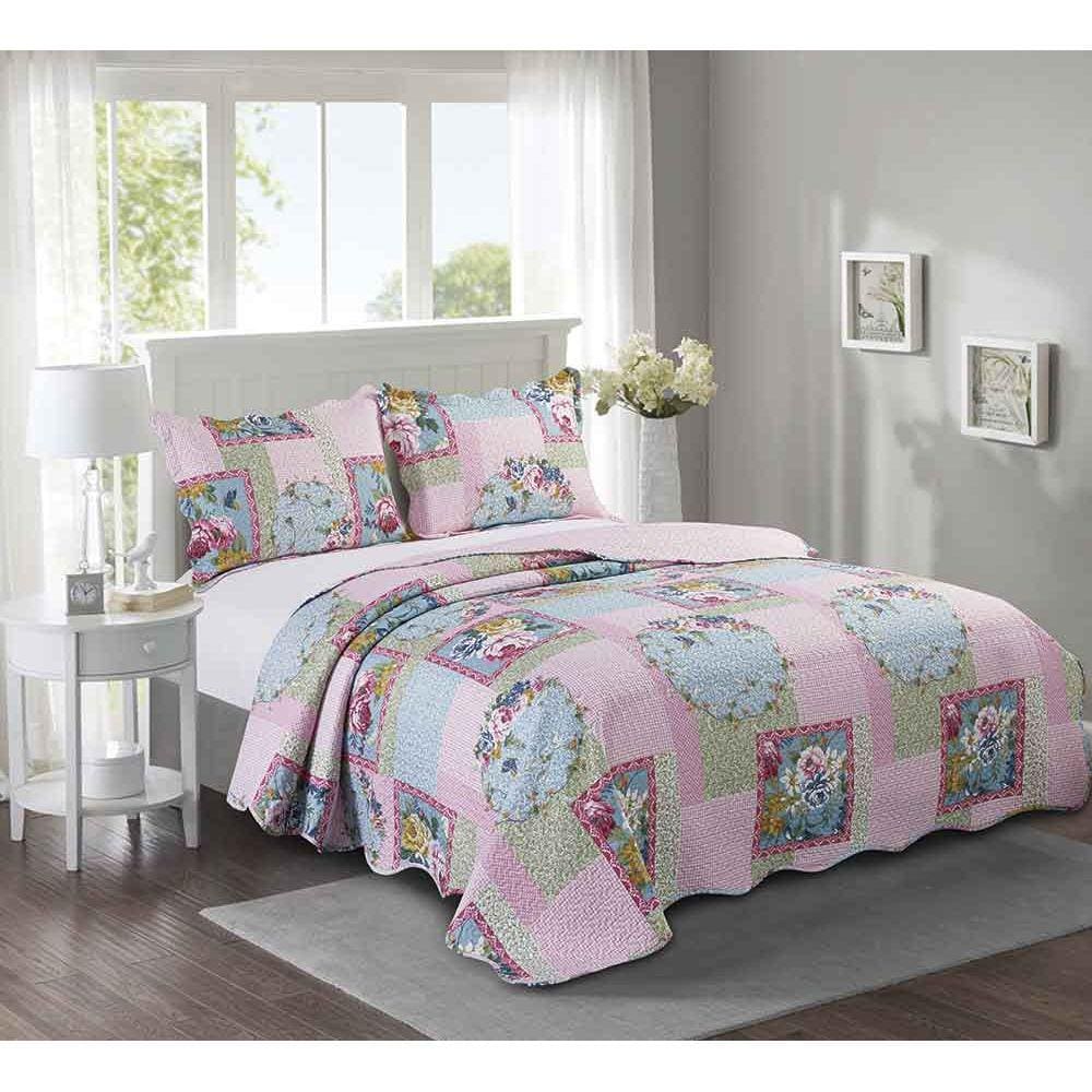 Colcha Patchwork - Solteiro - Dupla Face - C/ Porta Travesseiro - Lilium - Camesa