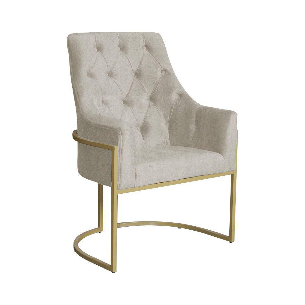 Poltrona Decorativa Vick Base em Metal Dourada Suede Bege - Vallisa Decor
