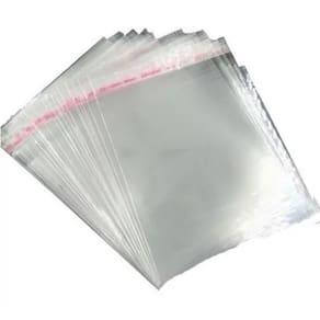 Saco Pacote de 100 unidades com Adesivo na Ponta Para Lacrar 20cm x 30cm Brilhante Incolor