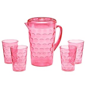 Jarra Acrílico Com 4 Copos Agua Suco Gelo Decorativo Rosa