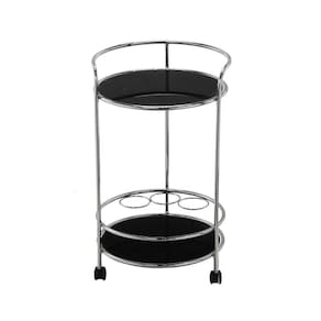 Carrinho para Servir Metal e Vidro Prateado e Preto 72,5cm