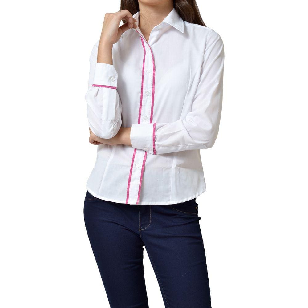 CAM Camisa Social Feminina Manga Longa Slim Branca detalhe G