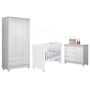 Dormitório Infantil Doce Sonho 3 Portas, Cômoda 1 Porta e Berço com Rodízio - Qmovi