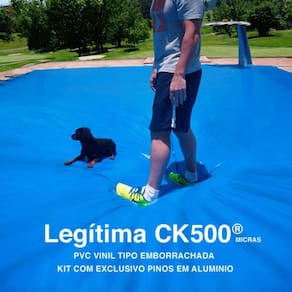Capa de Segurança para Piscina 5x3 Metros CK500 Micras c/ Ilhós de PVC + Pinos em Alumínio + Buchas Brancas + Dreno + Corda