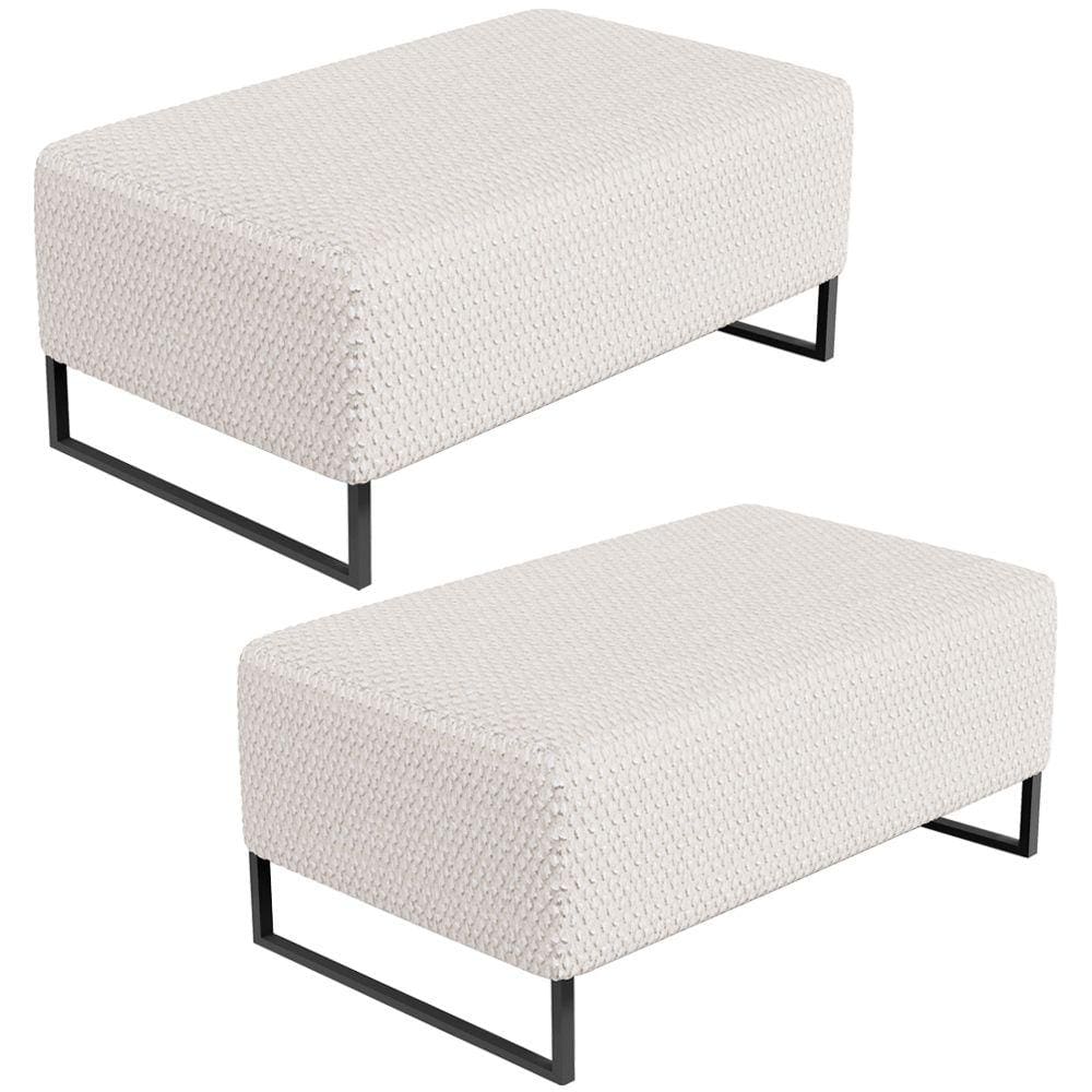 Kit 02 Puff Decorativo Para Sala de Estar Cléo Base de Ferro Preto 90 cm W01 Bouclê Cru - Lyam