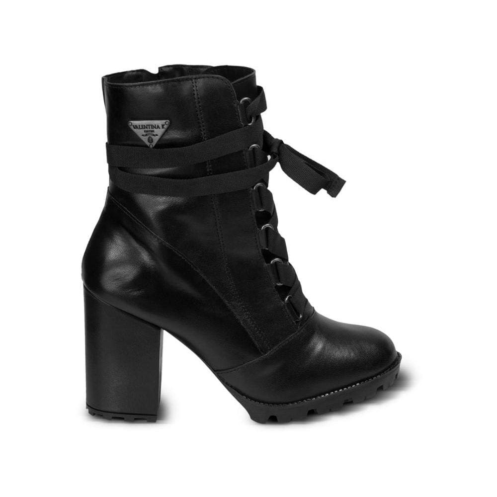 Coturno Feminino Bota Tratorado Couro Cano Curto Casual