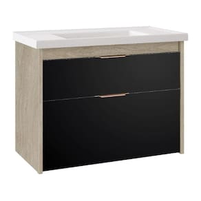 Gabinete Banheiro Cuba Resina 51cm Vêneto Preto Madeirado
