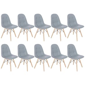 Kit 10 cadeiras estofadas Charles Eames Eiffel Botonê com pés de madeira clara