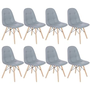 Kit 8 cadeiras estofadas Charles Eames Eiffel Botonê com pés de madeira clara