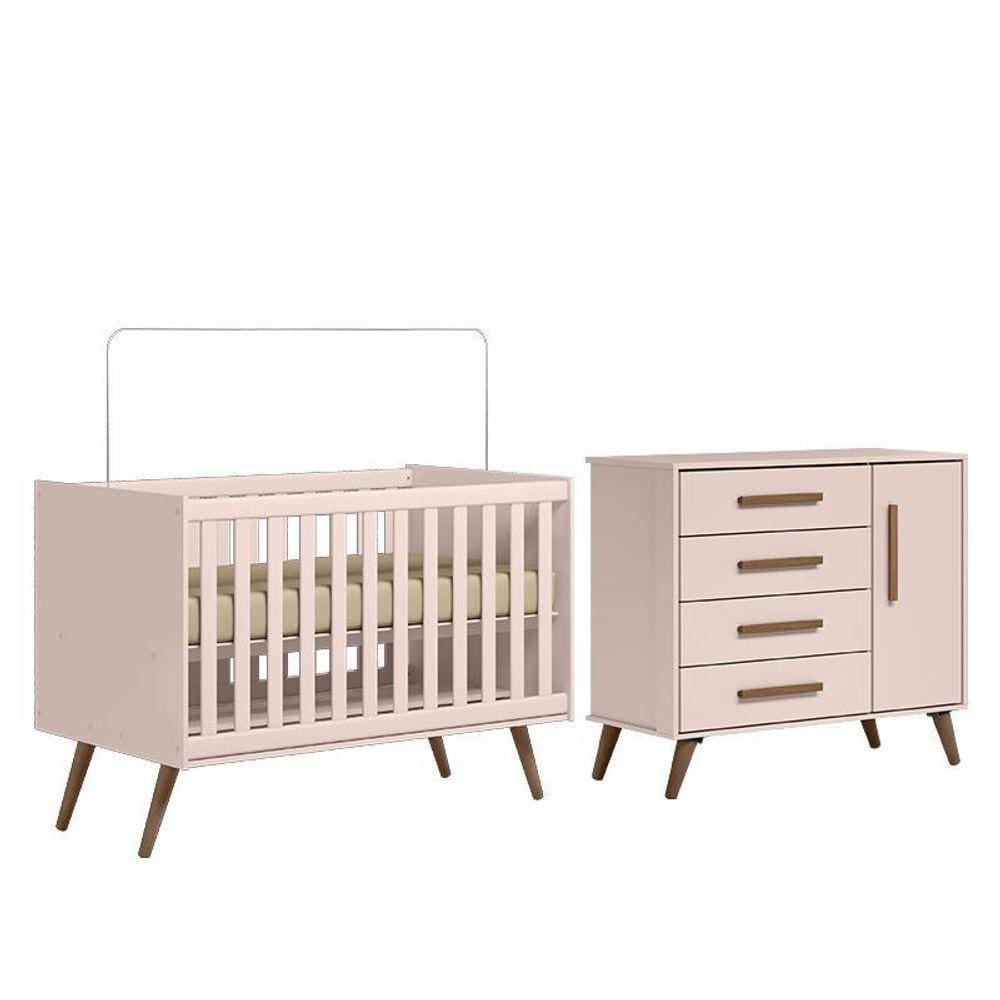 Jogo de Quarto Infantil Q Encanto Retrô com Cômoda e Berço - Qmovi