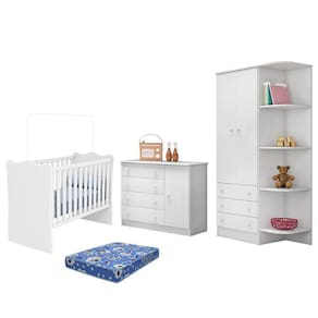 Dormitório Infantil Doce Sonho 2 Portas, Cômoda 1 Porta e Berço com Colchão - Qmovi