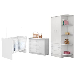 Dormitório Infantil Doce Sonho 2 Portas, Cômoda 1 Porta e Berço - Qmovi